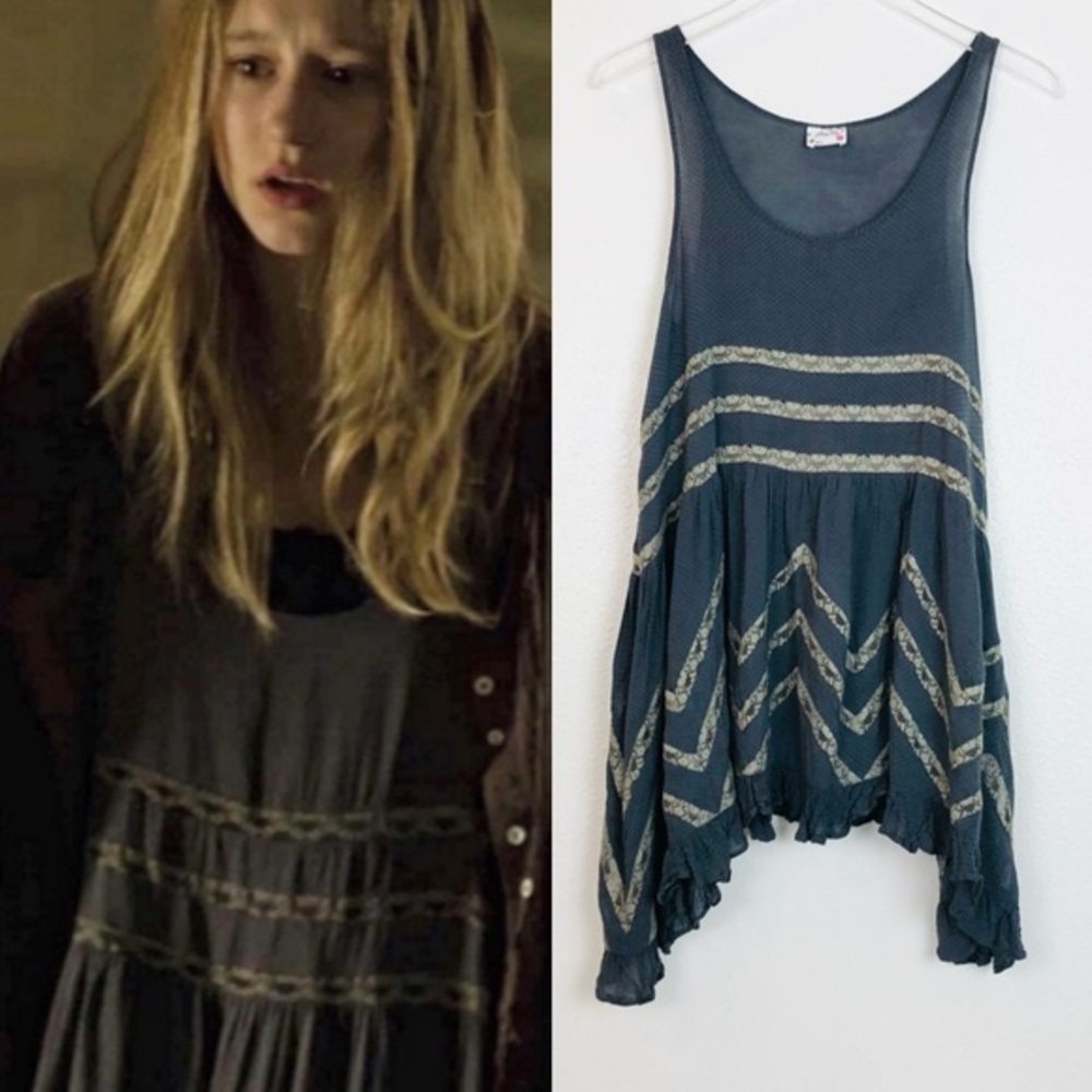 RARE ASO Violet Harmon Free People Voile Lace Polka Dot Trapeze Tank Top Dress - Picture 2 of 13